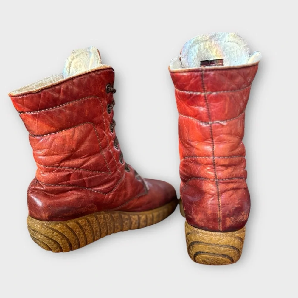 Vtg Husky by Bastien Banff Leather Lace Up Snow Platform Boots Women Size 6